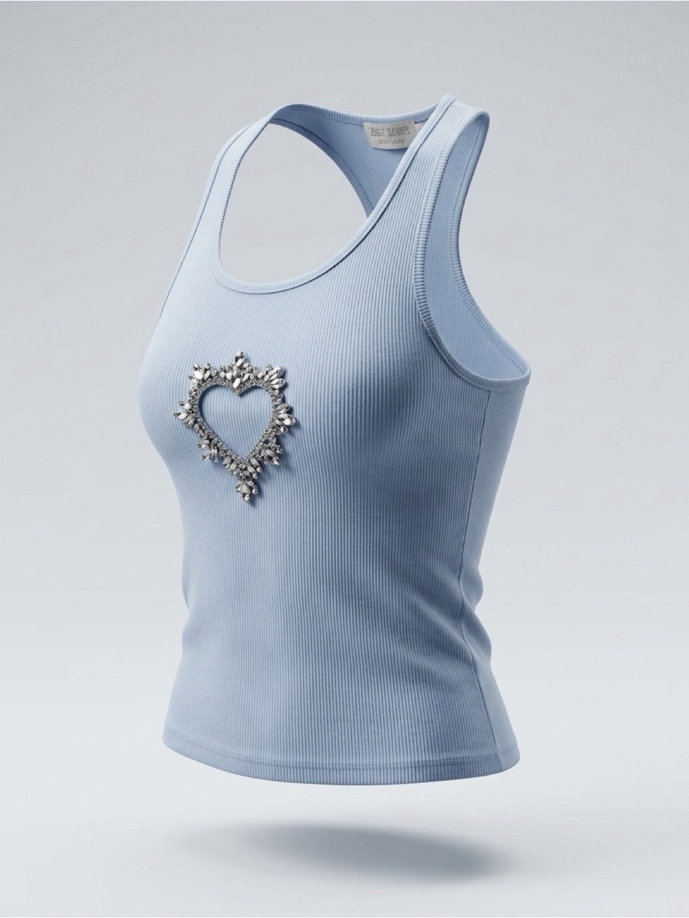 Muy Muy Fancy Collection light blue ribbed knit racerback tank top Embellished